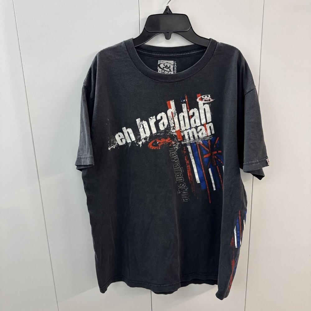 Hawaiian Style Hawaii black t shirt Men's Size Large‎ L distressed faded Braddah